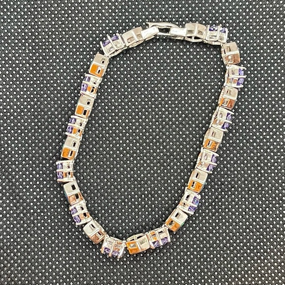 925 Sterling Opal Doublet & Tanzanite (synthetic) fancy cut 7” bracelet - Picture 3 of 6